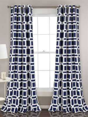 Set Of 2 84"x52" Sequoia Geo Room Darkening Window Curtain Panels Navy - Lush Décor