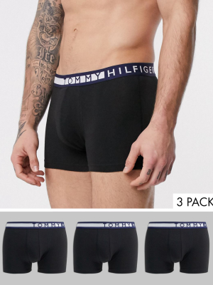 Tommy Hilfiger 3 Pack Trunks With Contrast Waistband In Black