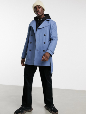 Asos Design Rain Resistant Double Breasted Trench Coat In Blue