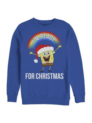 Men's Spongebob Squarepants Christmas I'm Ready Rainbow Sweatshirt