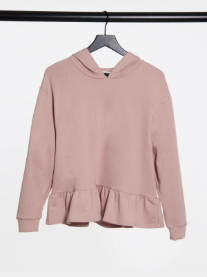 Miss Selfridge Frill Hem Hoodie In Pale Pink