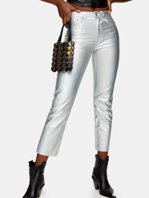 Silver Iridescent Straight Jeans