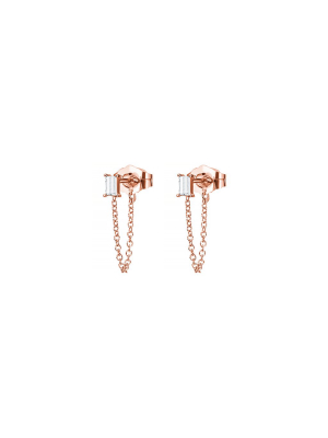 Baguette Diamond Chain Huggies - Rose Gold