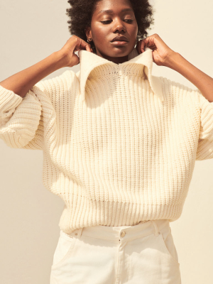 Collared Rib-knit Sweater