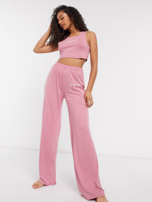 Missguided Embroidered Jersey Pyjama Set In Rose