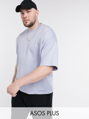 Asos Design Plus Coordinating Oversized T-shirt With Half Sleeve In Blue Scuba