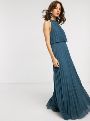 Asos Design Halter Tie Neck Maxi Dress In Pleat