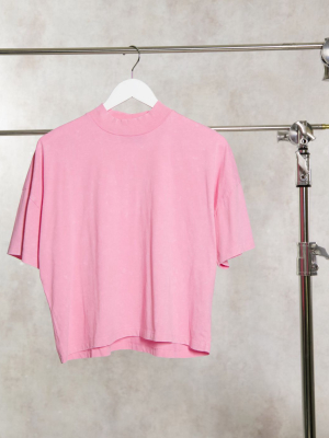 Asos Design Boxy T-shirt With Rib Neck In Washed Pink