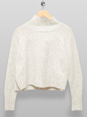 Gray Marl Ribbed Cropped Knitted Sweater