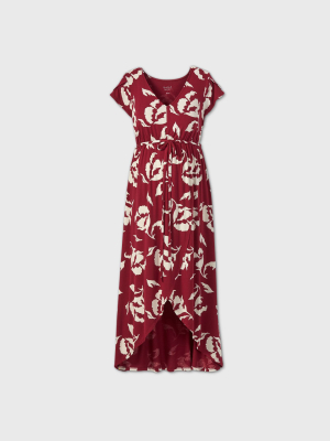 Floral Print Short Sleeve Knit Wrap Maternity Dress - Isabel Maternity By Ingrid & Isabel™ Red