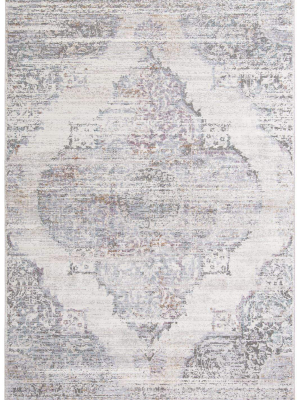 Feizy Cecily Luxury Distressed Medallion Rug - Ivory & Light Blue