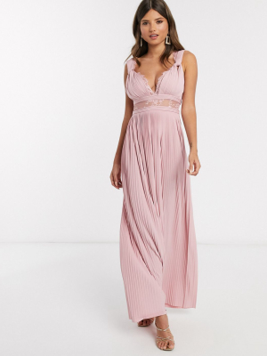 Asos Design Premium Twist Strap Lace Insert Maxi Dress In Soft Pink