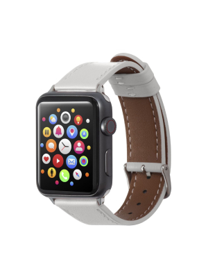 Insten Genuine Leather Band For Apple Watch 42mm 44mm All Series Se 6 5 4 3 2 1, Replacement Watchband Strap, White