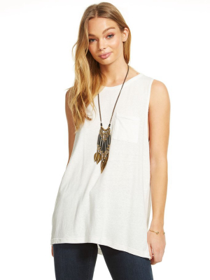 Linen Jersey Crew Neck Muscle Tank W/ Pocket