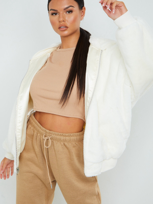 Cream Faux Fur Reversible Bomber Jacket