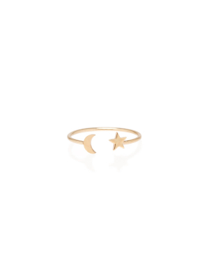 14k Itty Bitty Moon And Star Open Ring