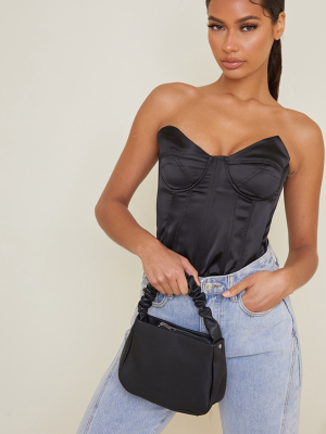 Black Pu Ruched Handle Shoulder Bag