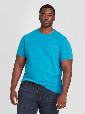 Men's Big & Tall Standard Fit Short Sleeve Slub Pocket Jersey T-shirt - Goodfellow & Co™ Blue