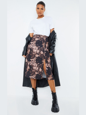 Black Floaty Tie Dye Midi Skirt