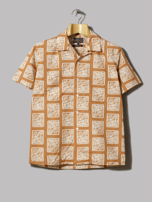 Beams Plus Open Collar Dobby Print Shirt (light Brown)