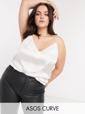 Asos Design Curve V Neck Satin Cami In Ivory