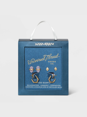 Semi-precious Stone With Recycled Metal Stud And Hexagon Hoop Earring Set 3pc - Universal Thread™