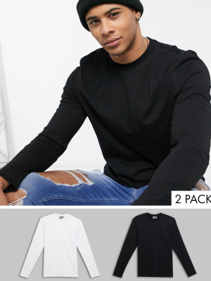 Asos Design 2 Pack Long Sleeve T-shirt With Crew Neck