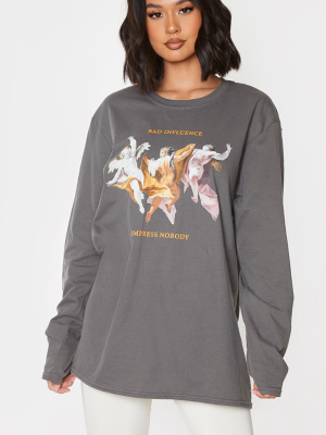 Grey Bad Influence Cherub Long Sleeve T Shirt