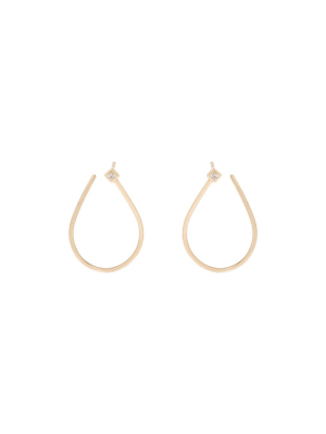 14k Medium Front Facing Tear Drop Princess Diamond Hoops