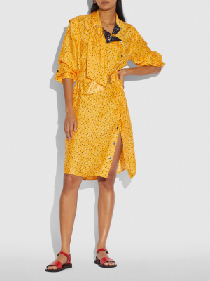 Dot Print Architectural Drape Belted Dress