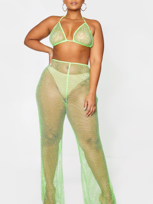 Plus Lime Diamante Fishnet Split Hem Pants