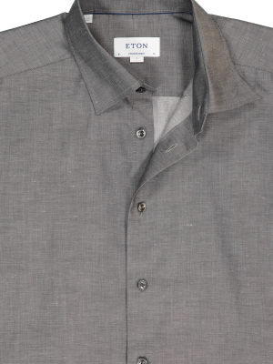 Long Sleeve Contemporary Grey Twill Cotton/linen Shirt