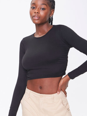 Ruched Long-sleeve Crop Top