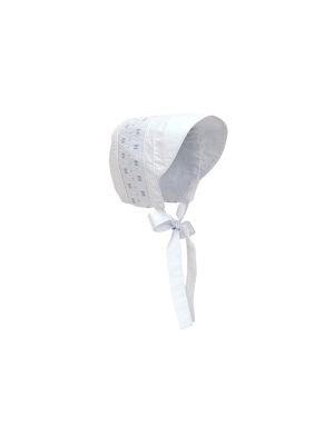 Sweetly Smocked Bonnet - Worth Avenue White With Buckhead Blue