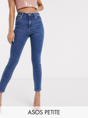 Asos Design Petite High Rise Ridley 'skinny' Jeans In Bright Midwash Blue