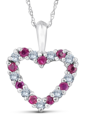 Pompeii3 1/2ct Ruby & Diamond Heart Pendant Necklace 14 Karat White Gold 1/2" Tall