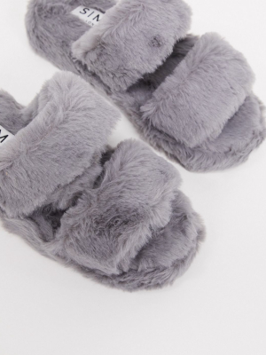 Simmi London Fluffy Slippers In Gray