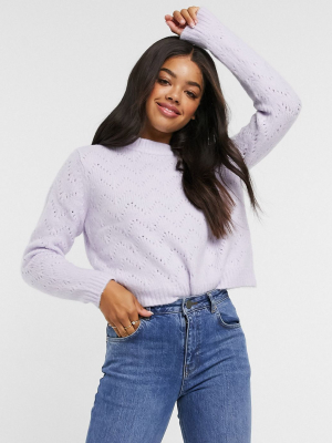 Pieces Sweater With Open Knit Pattern In Lilac