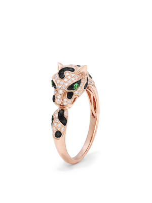 Effy Signature 14k Rose Gold Diamond And Garnet Panther Ring, 0.56 Tcw