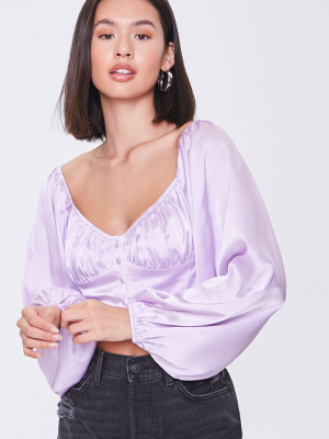 Satin Shirred Crop Top