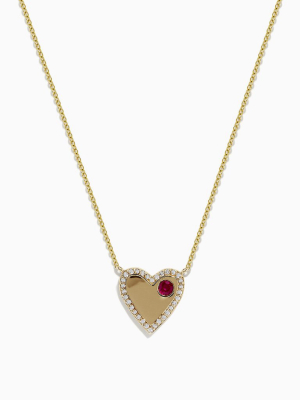 Effy Novelty 14k Yellow Gold Ruby And Diamond Heart Necklakce, 0.29 Tcw