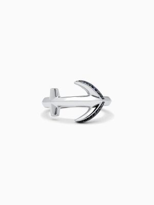 Effy Men's Sterling Silver And Black Sapphire Anchor Ring, 0.14 Tcw