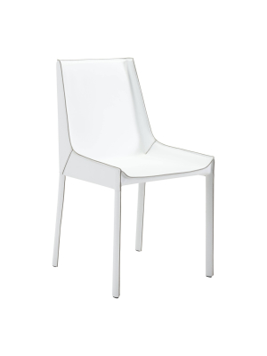 Set Of 2 Elegant Exposed Seam Recycled Leather Dining Chair - White - Zm Home