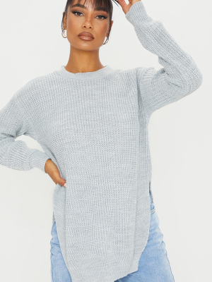 Rexx Grey Round Neck Side Split Sweater