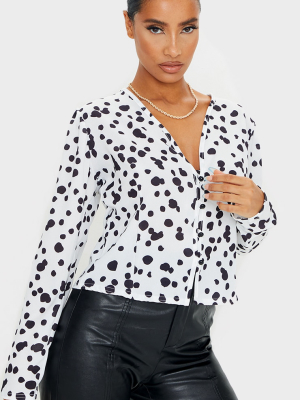 Black Woven Leopard Print Button Up Blouse