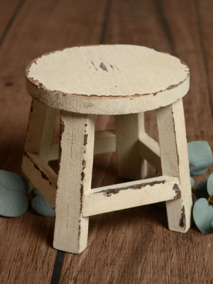 Rustic Round End Table - White