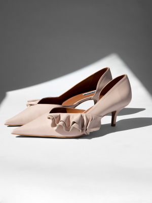 Jostle Pink Leather Frill Court Heels