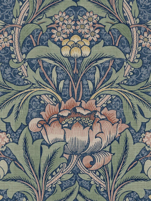 Morris Flower Peel-and-stick Wallpaper In Denim Blue And Salmon By Nextwall