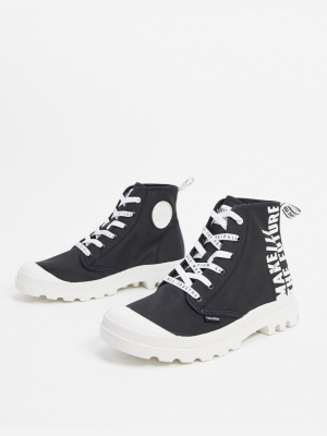 Palladium Pampa Hi Future Boots With Writing Detail In Black