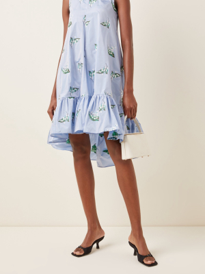 Embroidered Taffeta Shift Dress